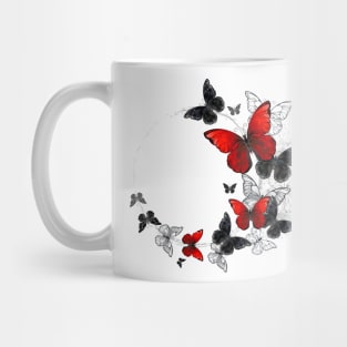 Flight of Black and Red Butterflies Morpho Mug